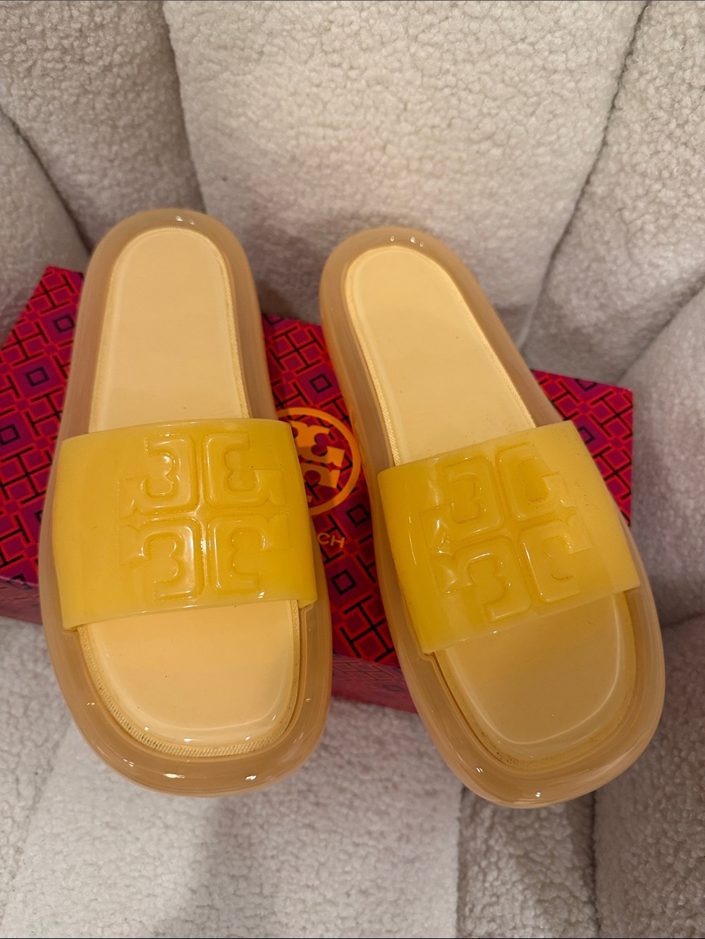 Tory Burch Yellow Glossy Jelly Slide Sandals